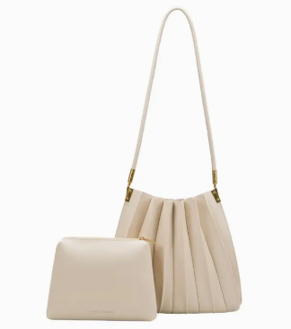 Purse - Carrie Ivory Pleated Vegan Leather Shoulder Bag