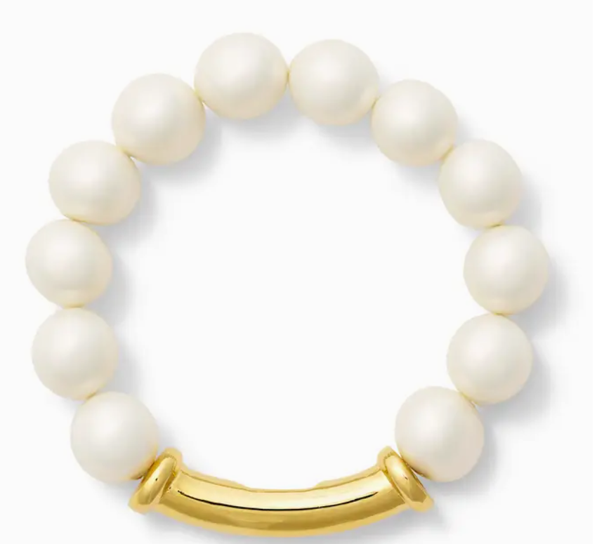 Bracelet - Classic White Pebble Pearl Bracelet w/Gold Detail Hardware