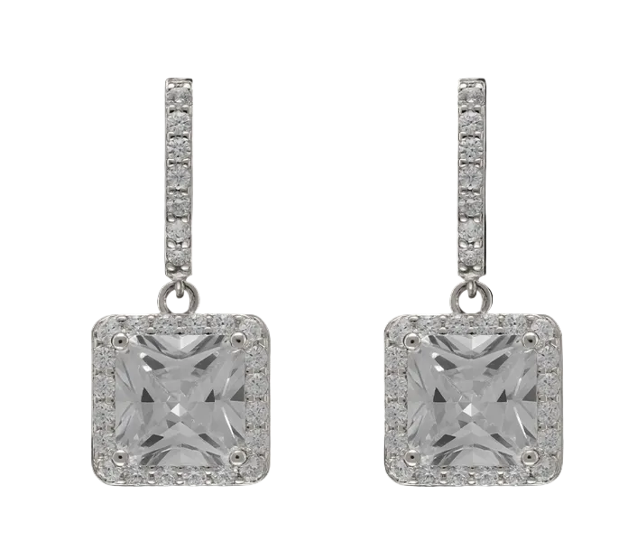 Earrings - Clear Square Pave Drop Earrings