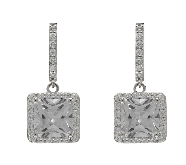 Earrings - Clear Square Pave Drop Earrings