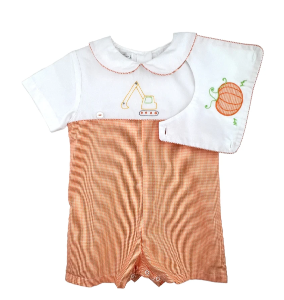 Convertible Construction Romper w/Removable Pumpkin Bib