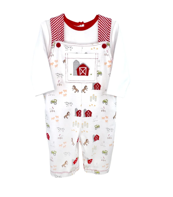 Farm Print Interlock Knit Overall & Shirt Set