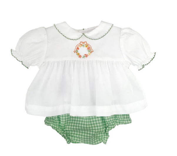Fall Wreath Hand Embroidered Diaper Set