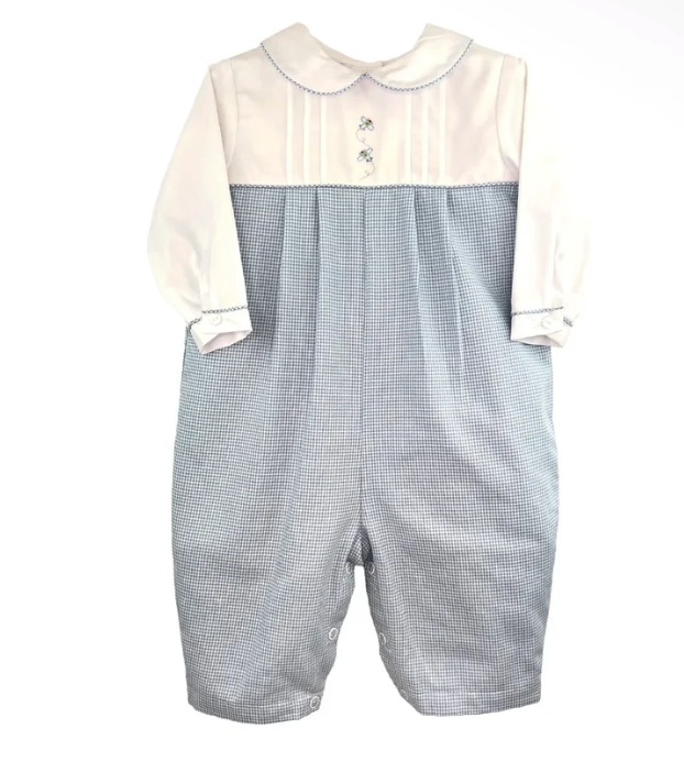 Embroidered Airplane Longall in Mini Blue Check