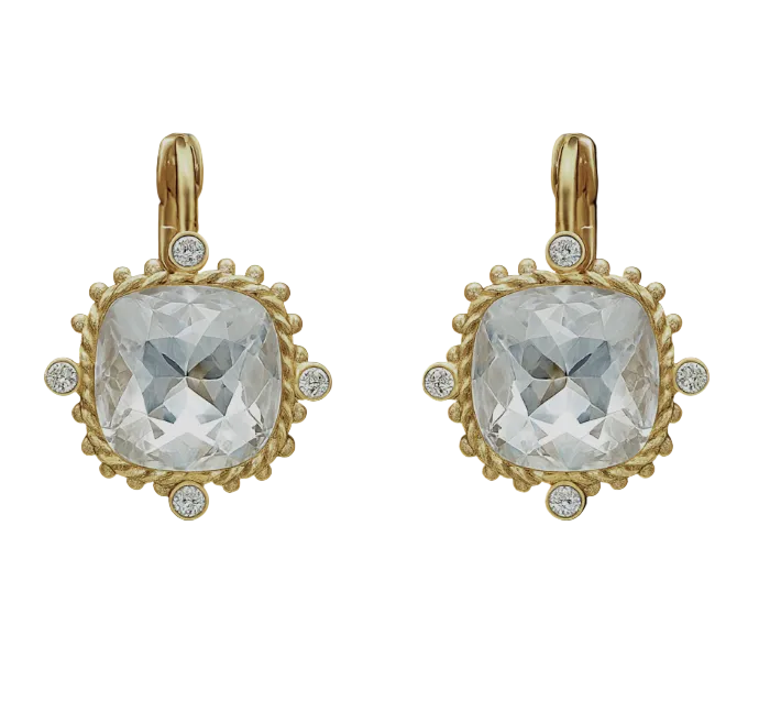 Earrings - Square Wire Earrings wClear Stone and CZ Accents
