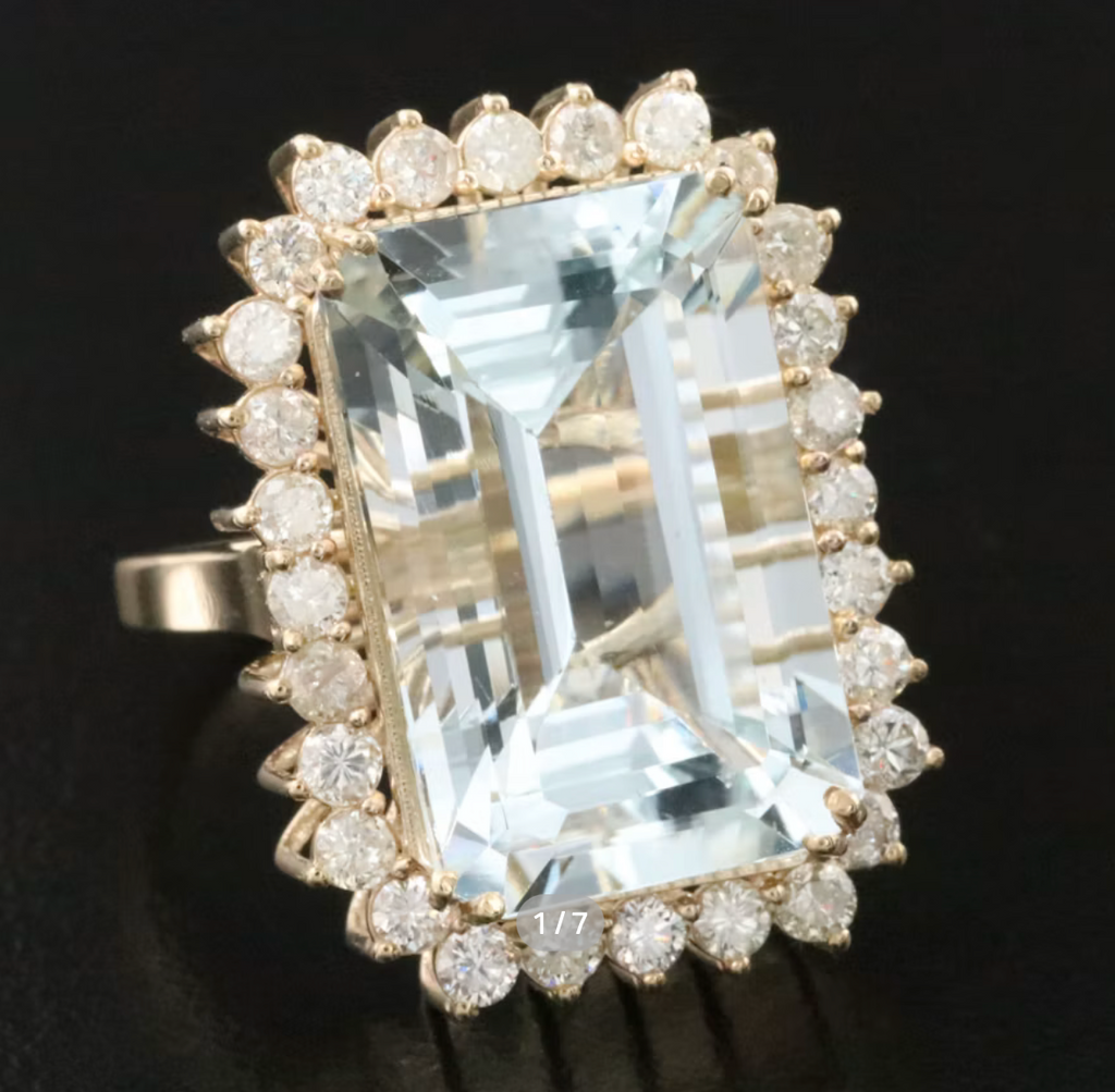 Estate Collection - Vintage Aquamarine and Diamond Halo Ring