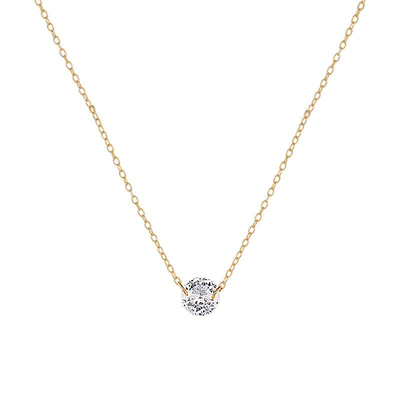 Necklace - Drilled Single Simulated Diamond in Gold or Silver
