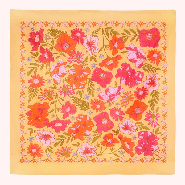 Bandana - Cotton Bandana - Sketched Florals - Mustard: Yellow