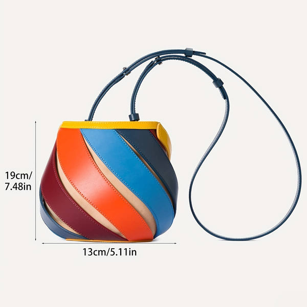 Purse - Cylindrical Contrasting Color Patchwork Bucket Bag - Orange