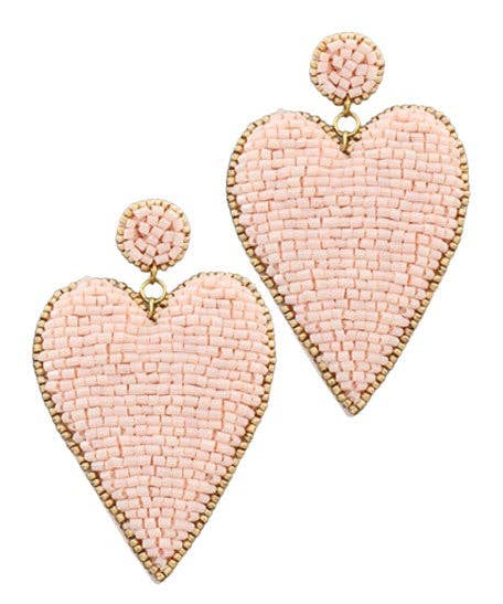 Earrings - Blush Beaded Heart Earrings