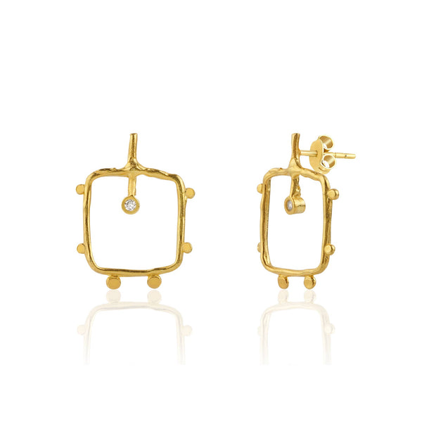 Earrings - Square Studs w/Sparkle Drop