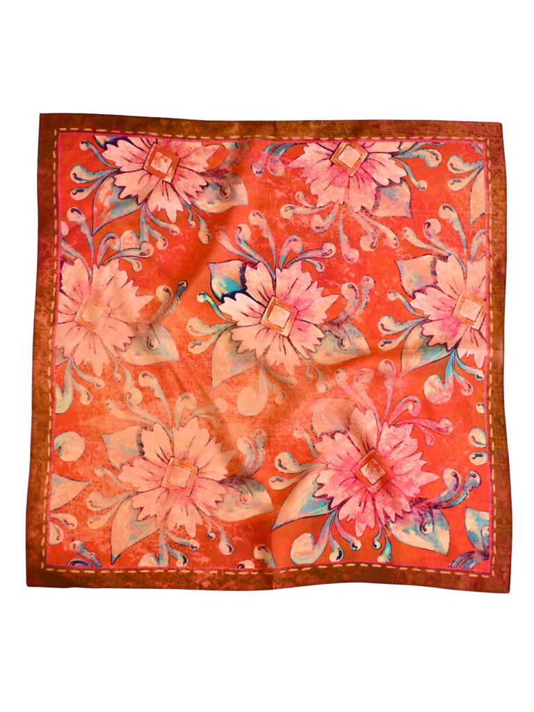 Scarf - Rust Rodeo Red Floral Silk Scarf