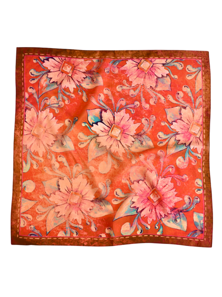 Scarf - Rust Rodeo Red Floral Silk Scarf