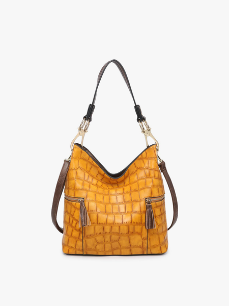 Purse -  Rochelle Crocodile Print Hobo Bag: Mustard