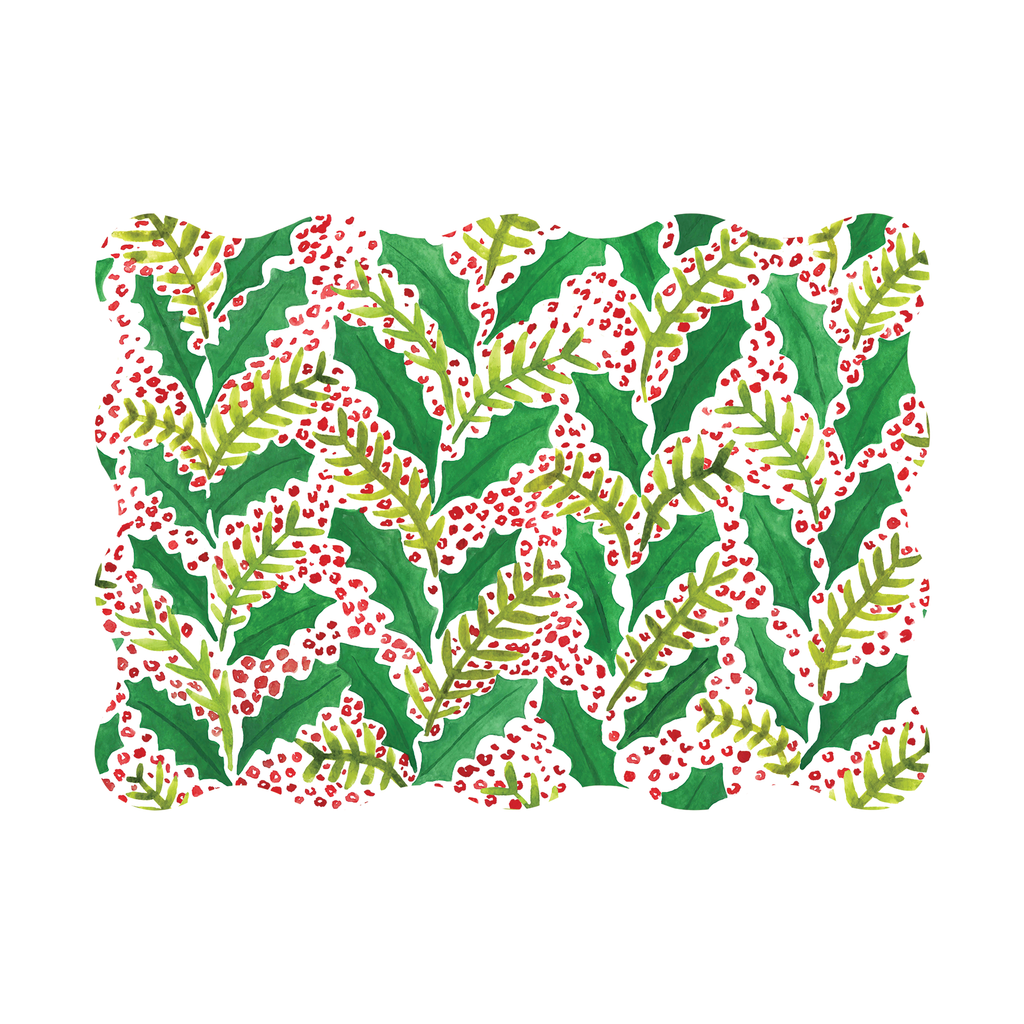 Placemats - Jolly Holly Scalloped Rectangle Paper Placemats | Set of 24