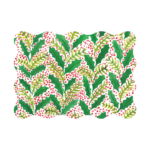 Placemats - Jolly Holly Scalloped Rectangle Paper Placemats | Set of 24