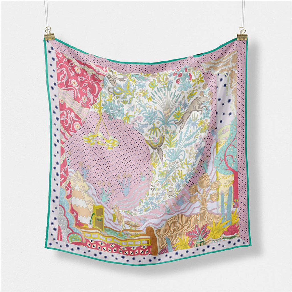 Scarf - Silk Feel Square Scarf Pink Floral