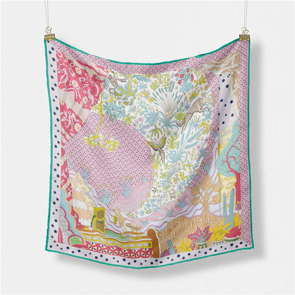 Scarf - Silk Feel Square Scarf Pink Floral