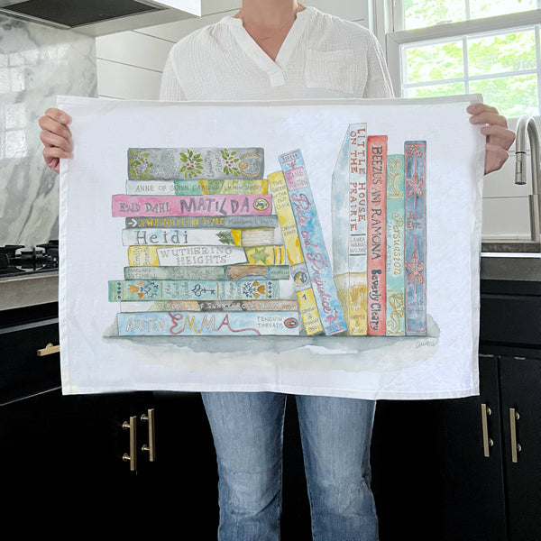 Towel - Book Stack Girls Tea Towel