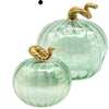 Blown Glass Tabletop Pumpkin - Iridescent Emerald with Gold Stem: Small