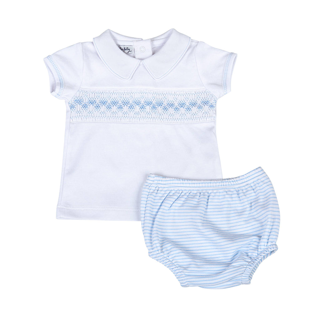 Diaper Cover Set - Lilly and Logan Blue Smocked Collared