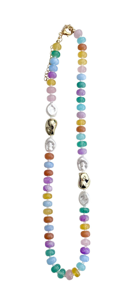 Necklace - Nakita Beaded Pearl Necklace- Pastel Multi