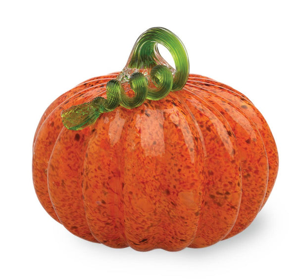 Pumpkin - 7" Dia Glass Pumpkin Orange With Green Stem