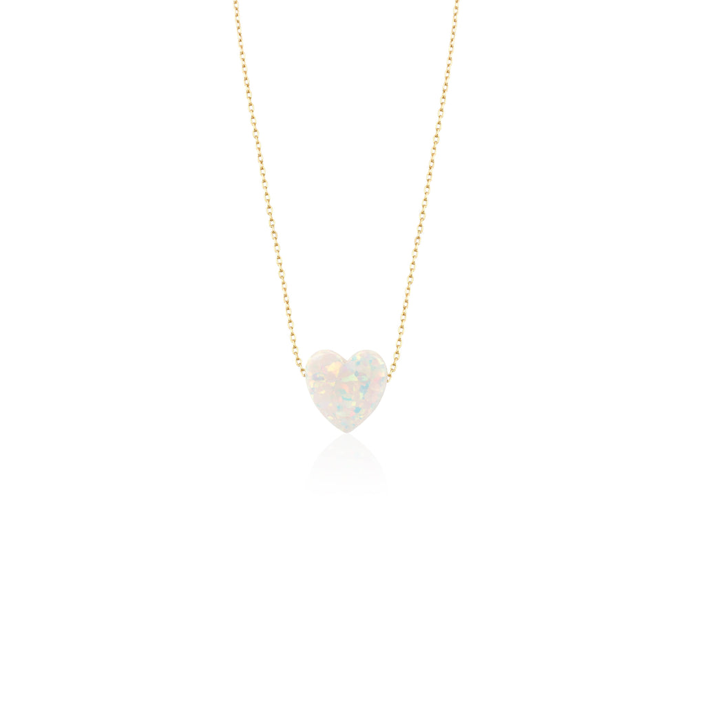 Necklace - Gold Chain w/White Heart