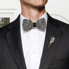 Bow Tie -  Natural Bird Feather Black & White Polka Dot Bow Tie w/Lapel Pin Set