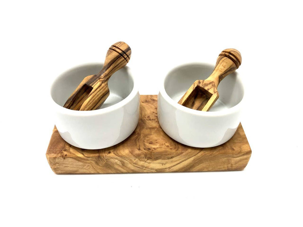 Olive Wood Set of Salt Bowls w/Salt Shovel