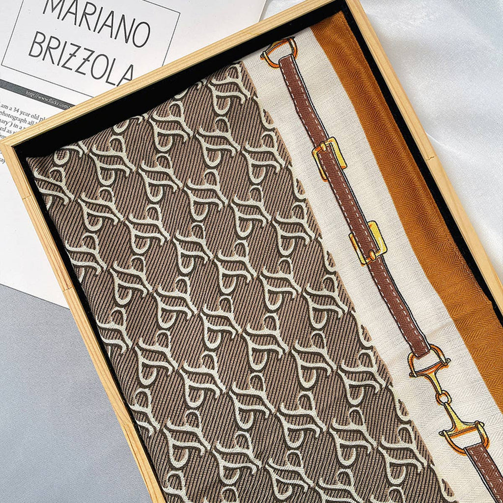 Wrap - Luxury Chain Print Scarf in Khaki or Orange