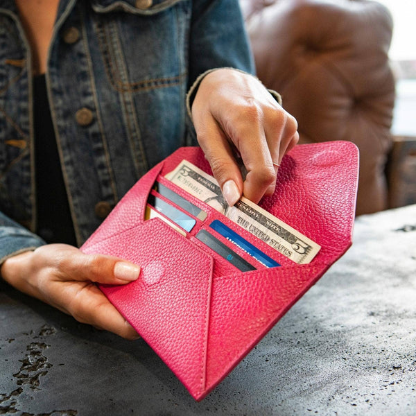 Clutch - Leather Envelope Clutch in Pink
