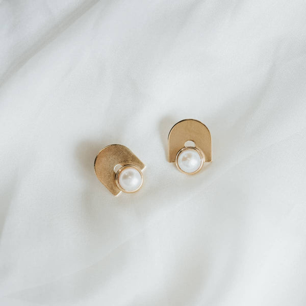 Earrings - Bali Pearl Studs in Brass or Gold