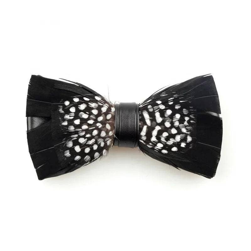 Bow Tie - Black & White Feathers w/Lapel Pin Set
