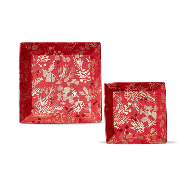 Red Floral Sprig Catch All Paper Tray Set of 2