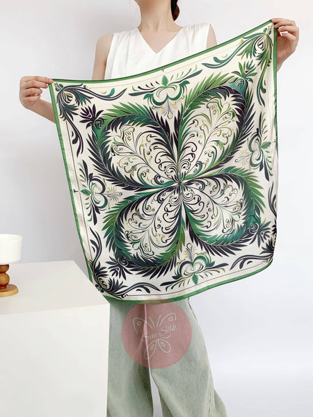 Scarf - Paisley Style Large Fern Pattern Silk Scarf