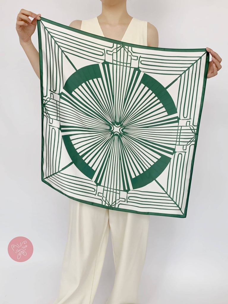 Scarves - Grass Green Geometric Silk Scarf - Two Sizes