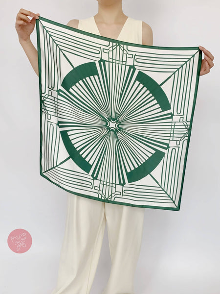 Scarves - Grass Green Geometric Silk Scarf - Two Sizes