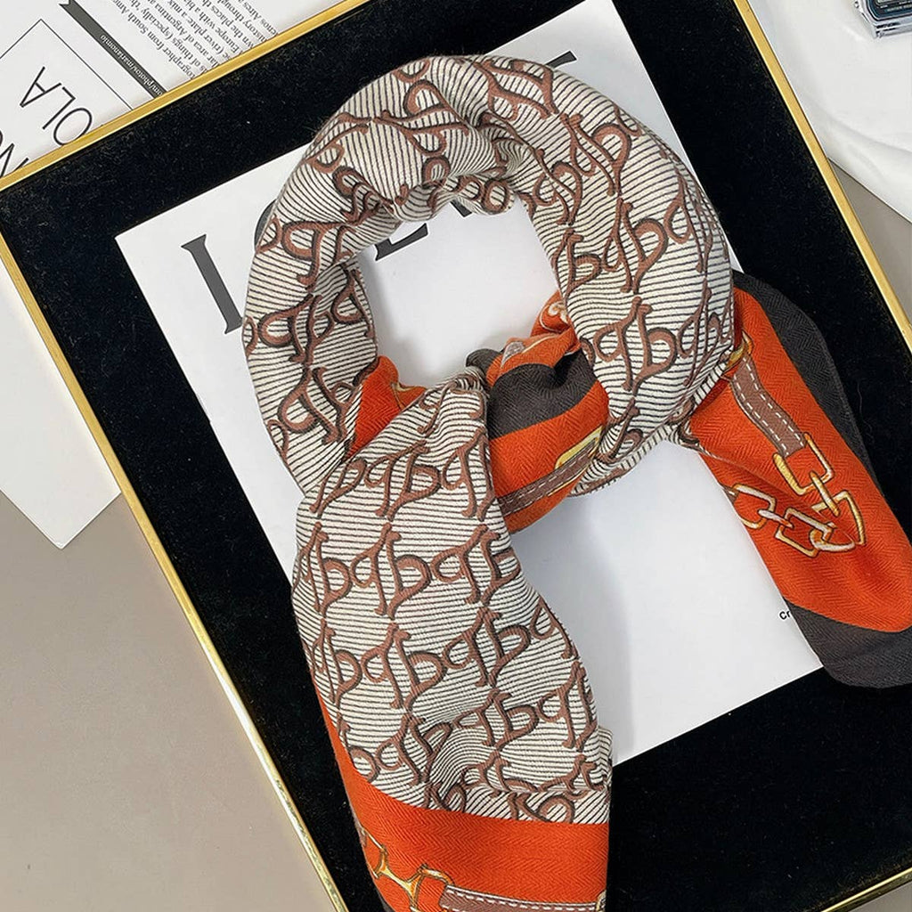 Wrap - Luxury Chain Print Scarf in Khaki or Orange