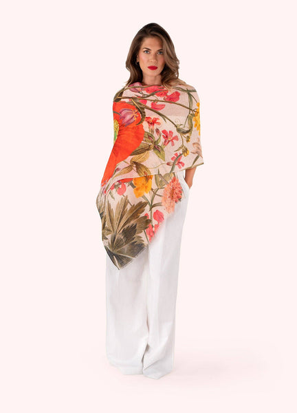 Scarf - Linen/Cotton Scarf - Fine Flowers - Cream