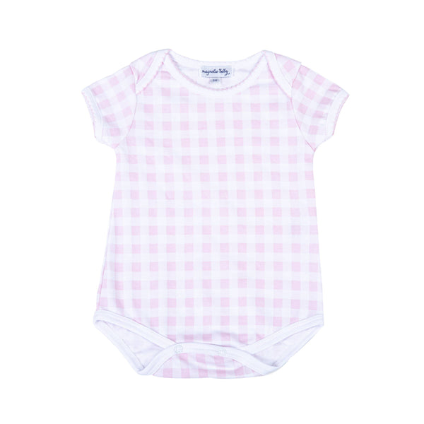 Baby Checks Short Sleeve Lap Bodysuit in Pink