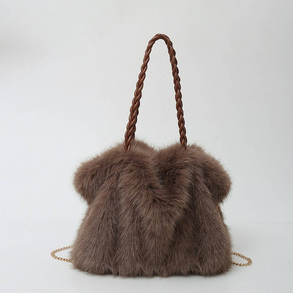 Purse - Pleated Faux Fox Fur Plush Bag