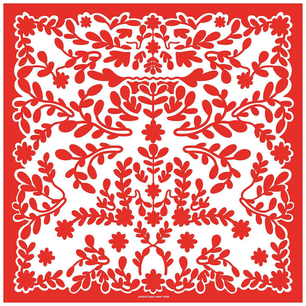 Scarf - Double Sided Silk Scarf Red Blessing