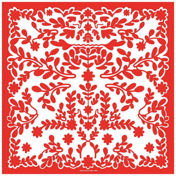 Scarf - Double Sided Silk Scarf Red Blessing