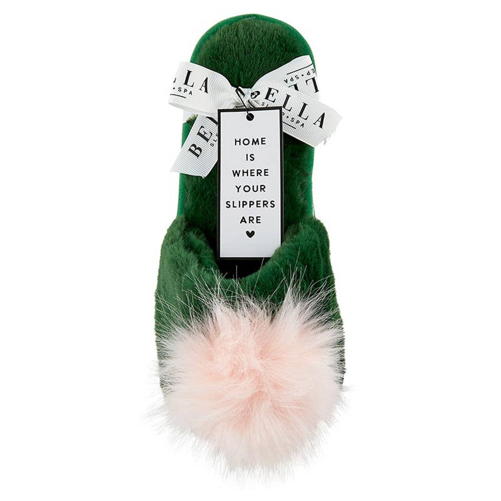 Slippers - Green with Blush Pom Pom