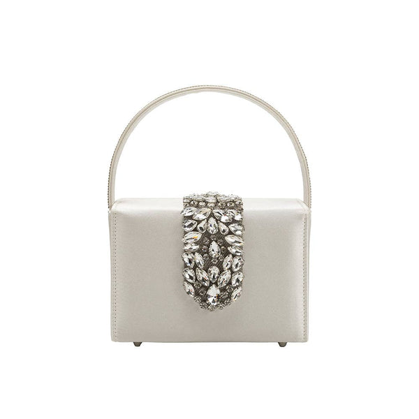 Purse - Liliana White Satin Jeweled Crossbody Bag