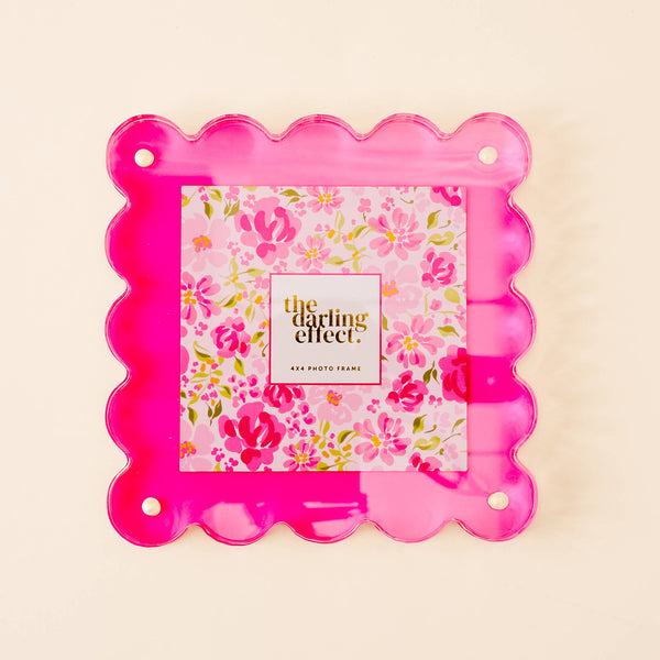 Picture Frame - Square Scalloped Acrylic Frame-Hot Pink