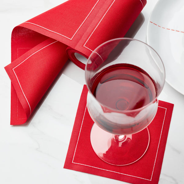 Beverage Napkin - Lipstick Red Cotton 50 On A Roll