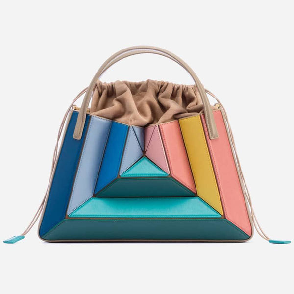 Purse - Contrast Color Patchwork Drawstring Handbag
