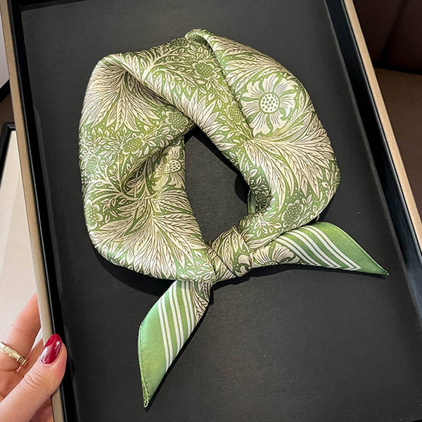 Scarf - Green Floral Square Neck Scarf